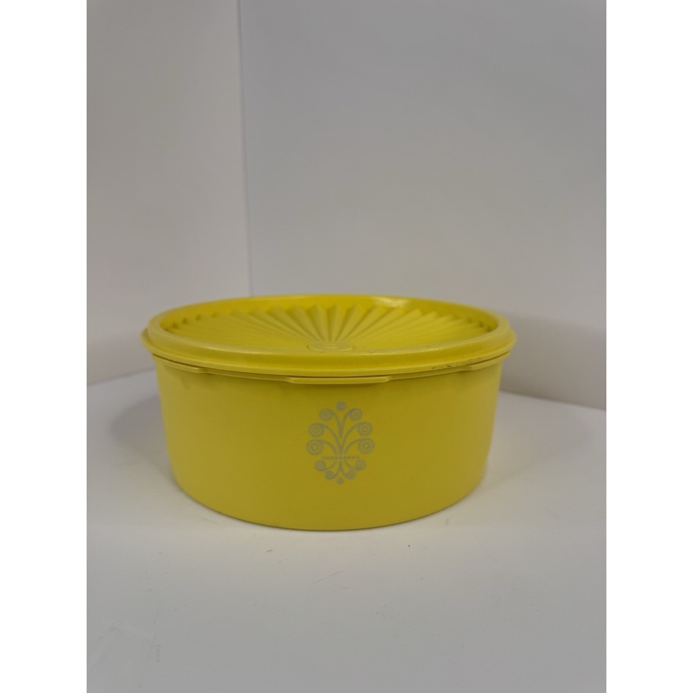 vintage Tupperware Servalier food storage canister 1970s Daffodil/harvest